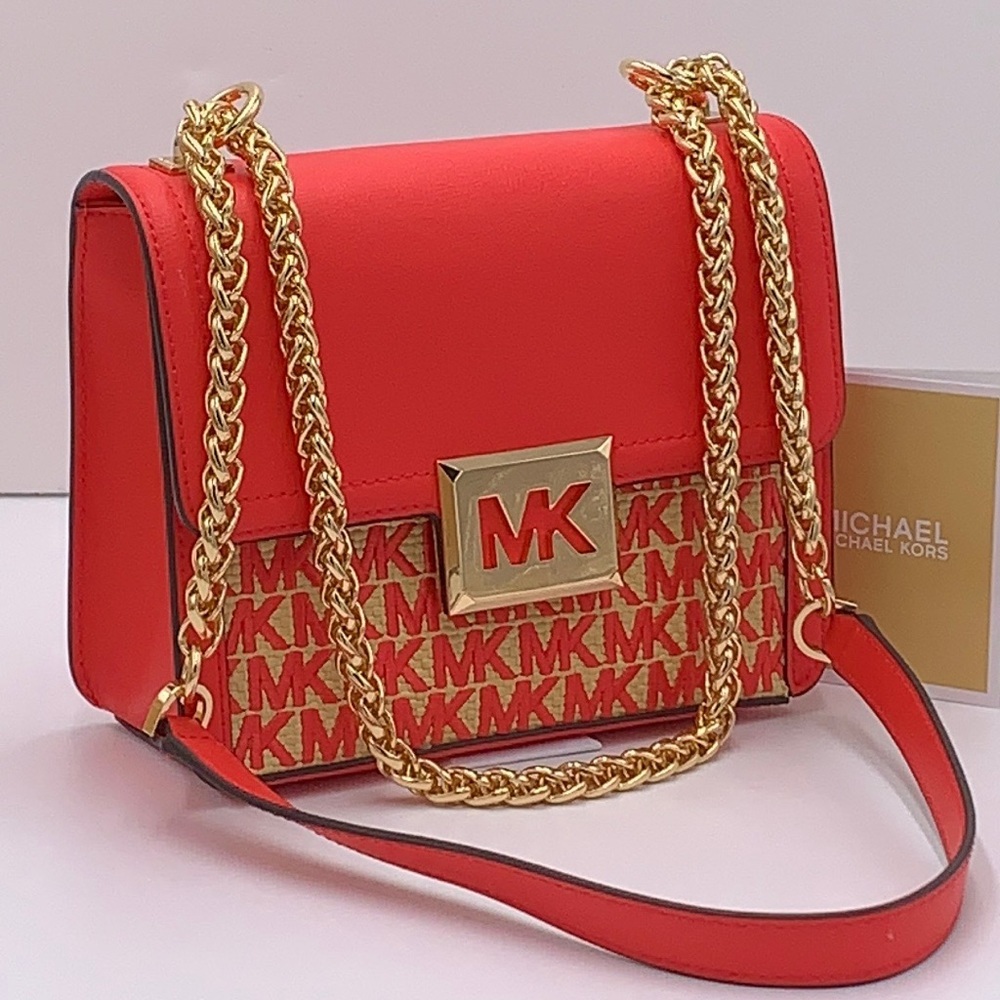 MICHAEL KORS SONIA SMALL SQUARE SHOULDER XBODY CORAL REEF COLOR - Picture 6 of 16